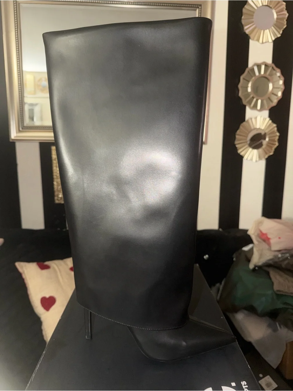 INC International Concepts Black Over-the-Knee Folded Cuff Stiletto Boots